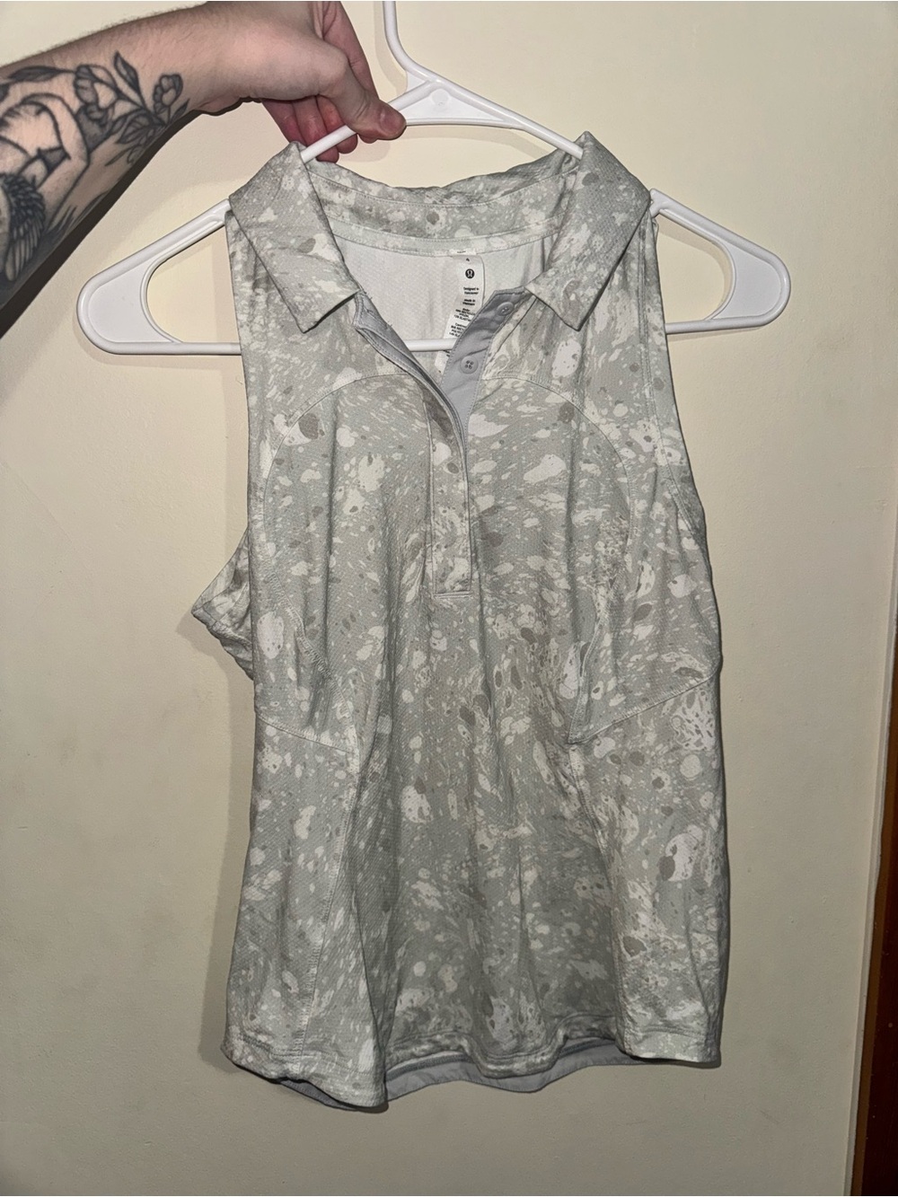 Lululemon Sleeveless Polo Top - Light Grey Marble Print